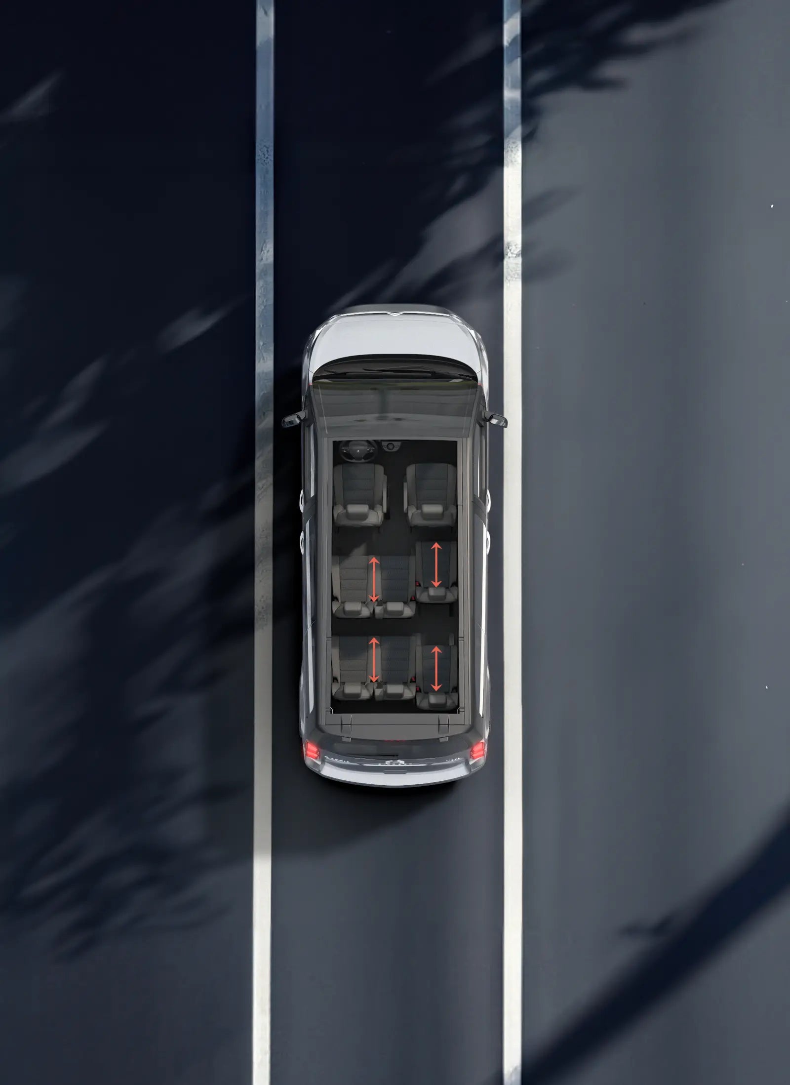 Image creation-An aerial view of a new Citroën driving on a road.