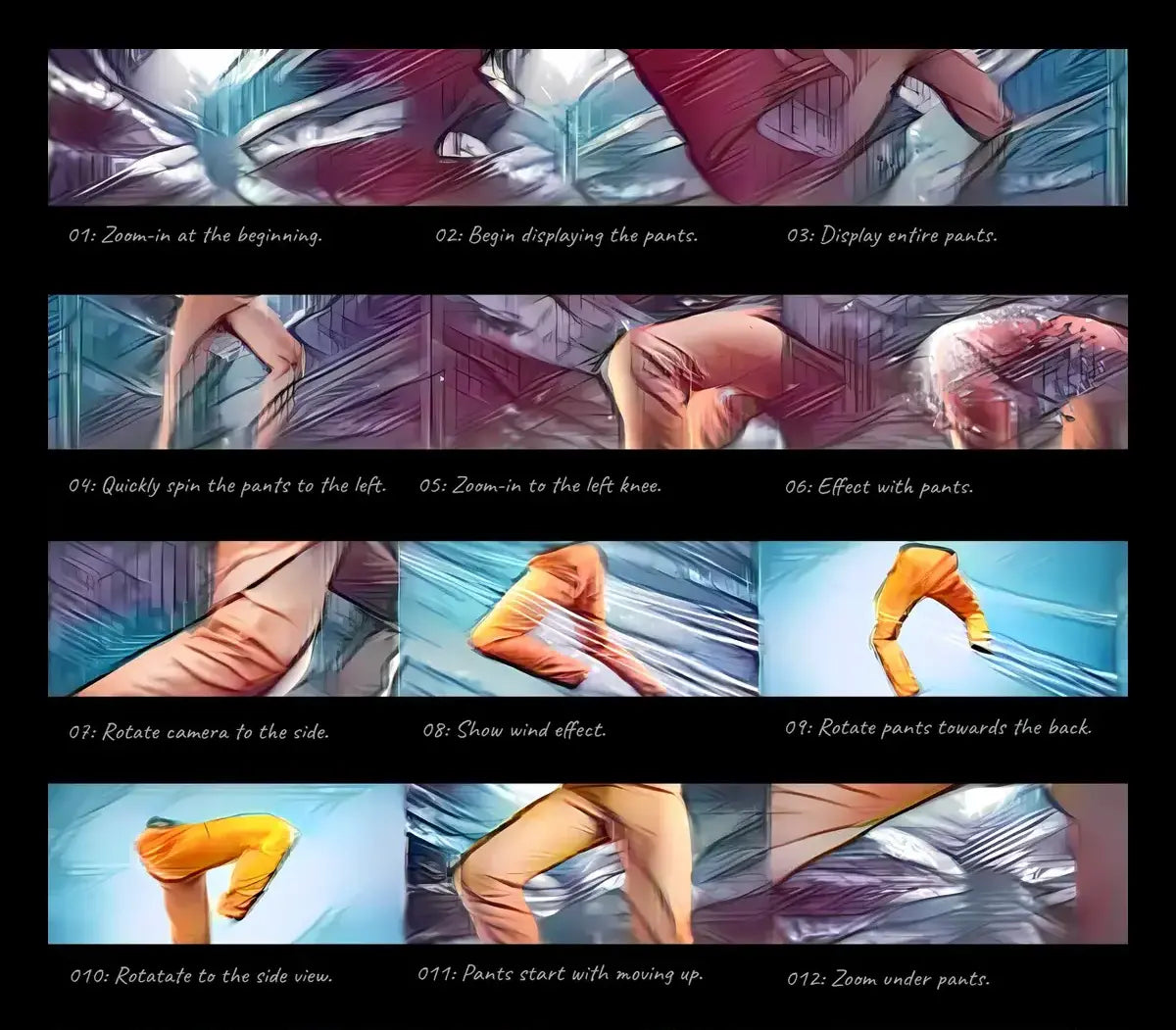 Animation Creation-Brown pants doing a collage of dance moves.